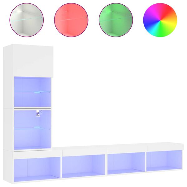 vidaXL Komplet TV omaric LED 4-delni bel inženirski les