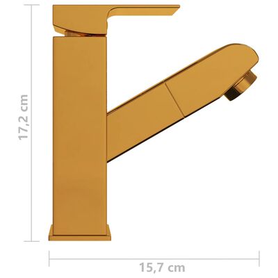 vidaXL Kopalniška armatura za umivalnik izvlečna zlata 157x172 mm