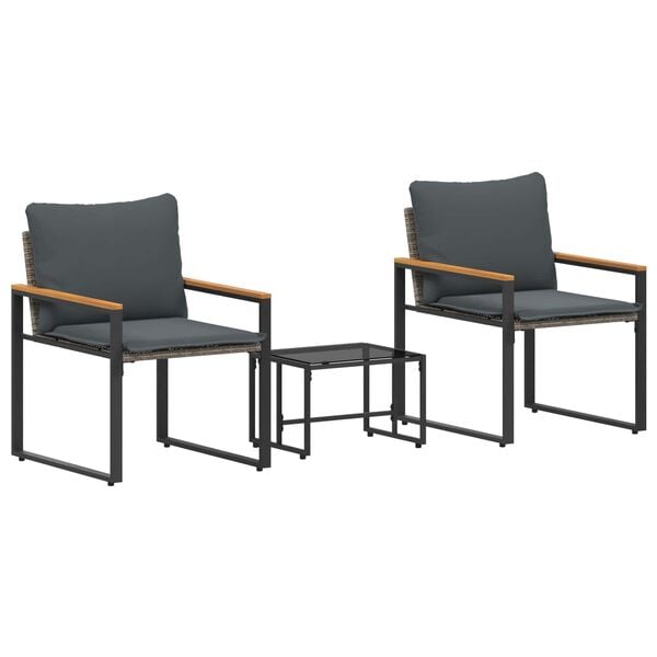 vidaXL Kompleti pohi&scaron;tva z blazino 3 pcs Siva in temno siva Ratan