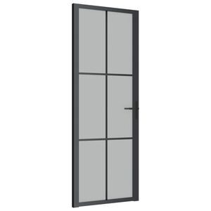 vidaXL Notranja vrata 76x201,5 cm črno mat steklo in aluminij