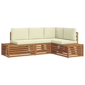 vidaXL Zunanja garnitura za sedenje z blazino 4 Kos Naravna in smetana