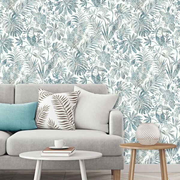 DUTCH WALLCOVERINGS Tapeta listi in tukan modra