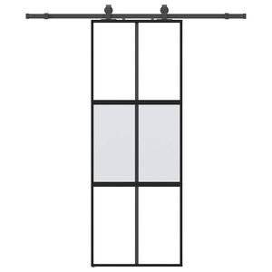 vidaXL Drsna vrata z opremo črna 76x205 cm kaljeno steklo