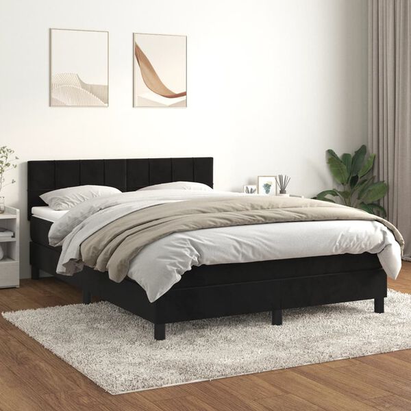 vidaXL Box spring posteljni z vzmetnico črn 140x190 cm žamet