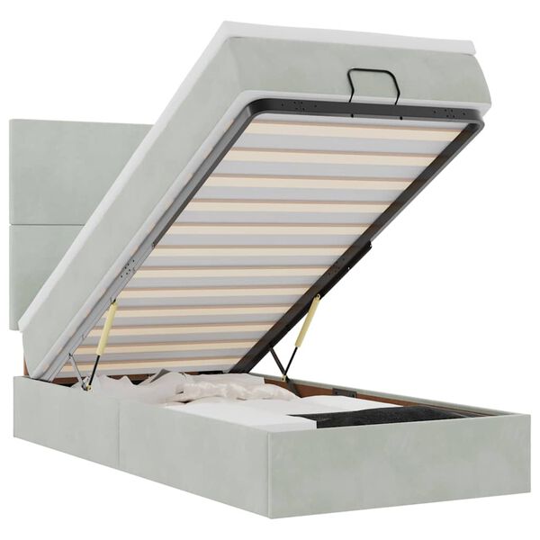 vidaXL Otomanski posteljni okvir z vzmetnicami siv 90x200cm žamet