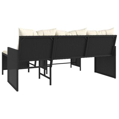 vidaXL Vrtni kavč z mizo in blazinami v obliki črke L črn poli ratan