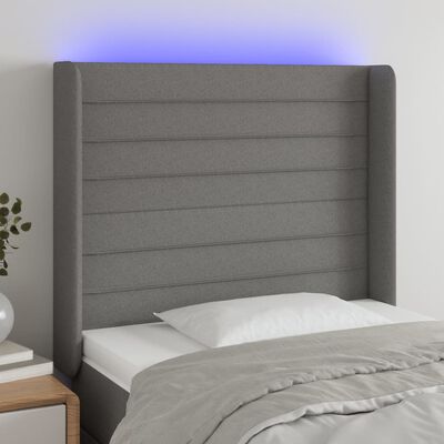 vidaXL LED posteljno vzglavje temno sivo 83x16x118/128 cm blago