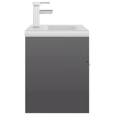 vidaXL Omarica za umivalnik z vgradnim umivalnikom visok sijaj siva