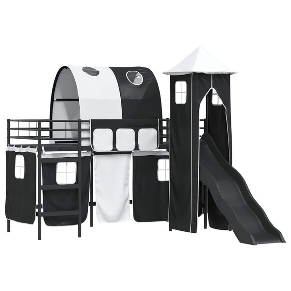 vidaXL Postelja z loft tipom za otroke Črna 100 x 190 cm Kovina