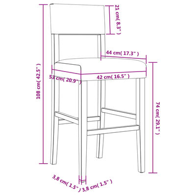 vidaXL Barski stol 2 kosa trden les kavčukovca in umetno usnje