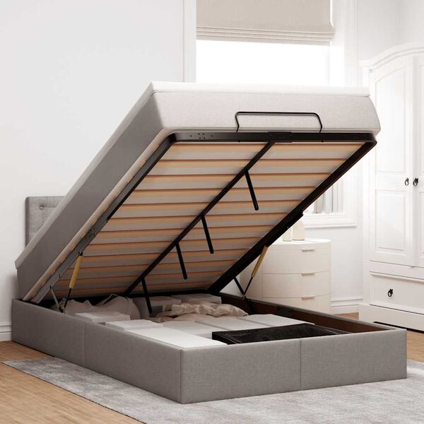 vidaXL Otomanski posteljni okvir z vzmetnico taupe 120x190 cm blago