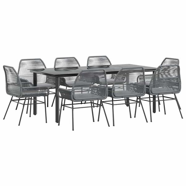 vidaXL Vrtna jedilna garnitura 9-delna blazine siv poli ratan steklo