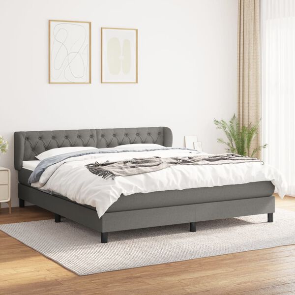 vidaXL Box spring postelja z vzmetnico temno siva 160x200 cm blago