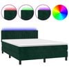 vidaXL Box spring postelja z vzmetnico LED tem. zelena 140x190cm žamet