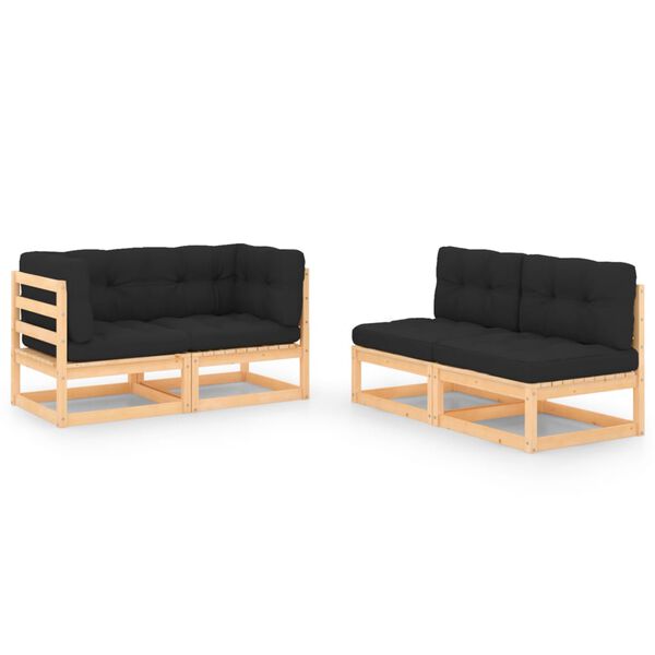 vidaXL Vrtna sedežna garnitura 4-delna z blazinami trdna borovina