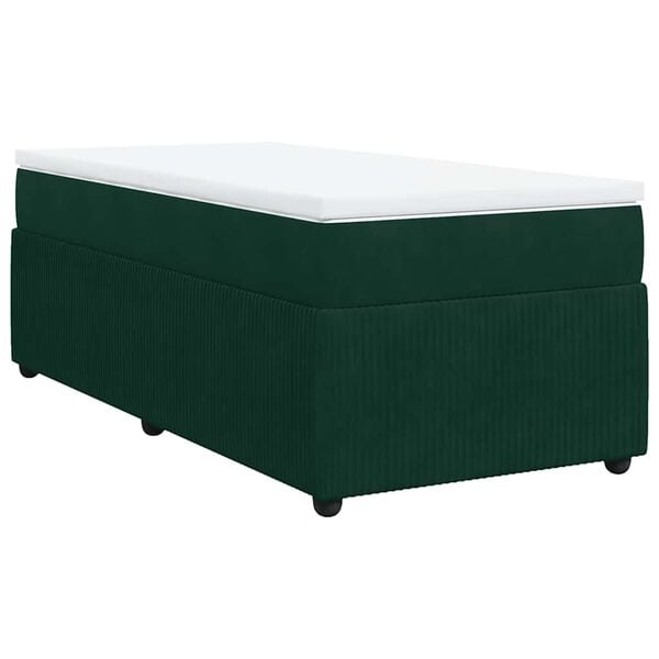 vidaXL Box spring postelja z vzmetnico temno zelena 90x200 cm žamet