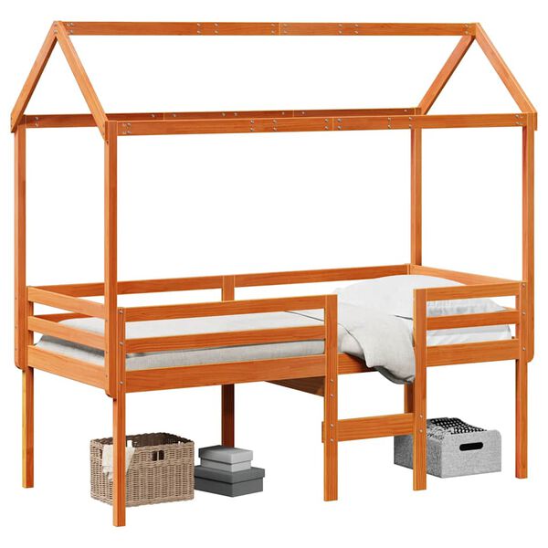 vidaXL Visoka postelja s streho vo&scaron;čeno rjava 80x200 cm trdna borovina