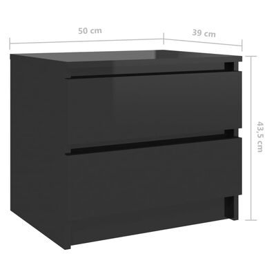 vidaXL Nočna omarica 2 kosa visok sijaj črna 50x39x43,5 cm iverna pl.