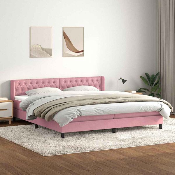 vidaXL Box Spring postelja z vzmetnico Pink 200x220 cm žamet