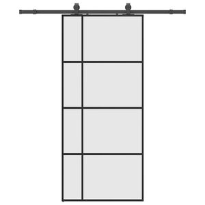 vidaXL Drsna vrata z opremo črna 90x205 cm ESG steklo