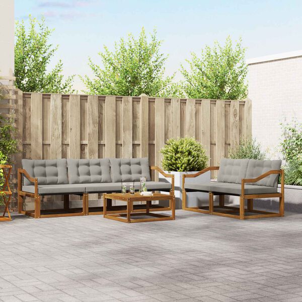 vidaXL Zunanja garnitura za sedenje 6 pcs Naravna in svetlo siva