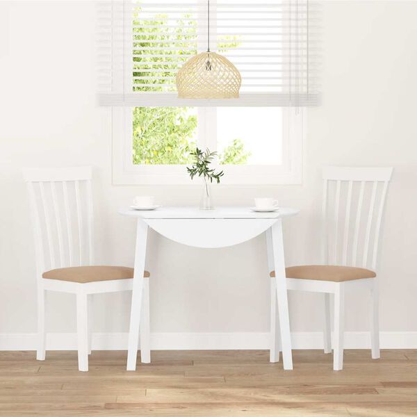 vidaXL Jedilni stoli z blazinami 2 kosa bele masivne lesene gume