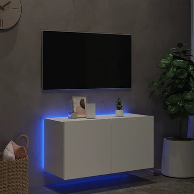 vidaXL Stenska TV omarica z LED lučkami bela 80x35x41 cm