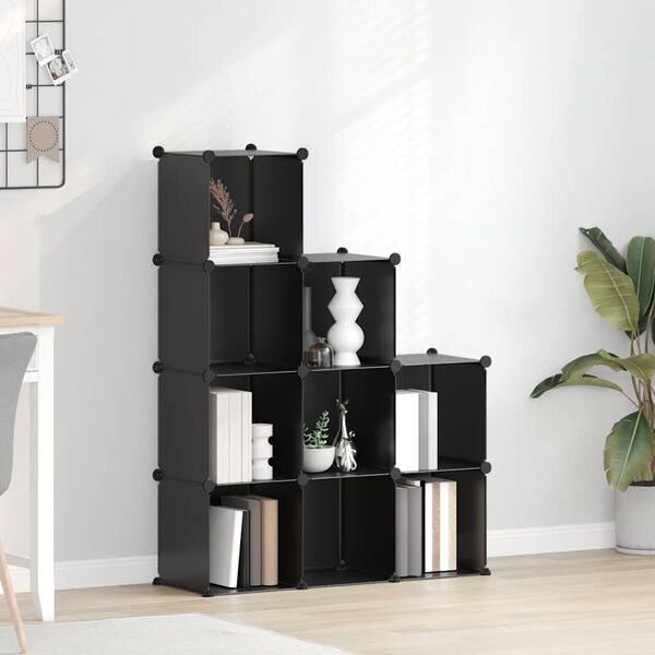 vidaXL Kockasta omarica za shranjevanje z 9 kockami črn PP