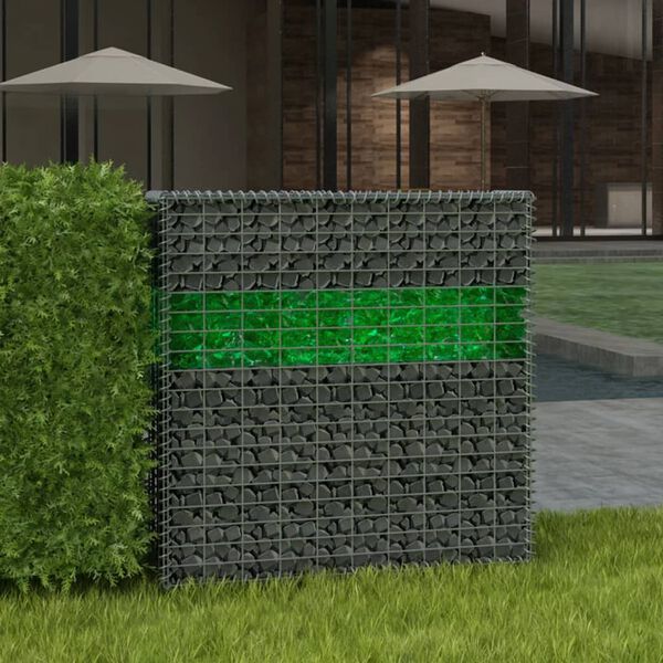 vidaXL Vrtni gabion s steklenimi kamni in LED svetilko 100x30x100 cm