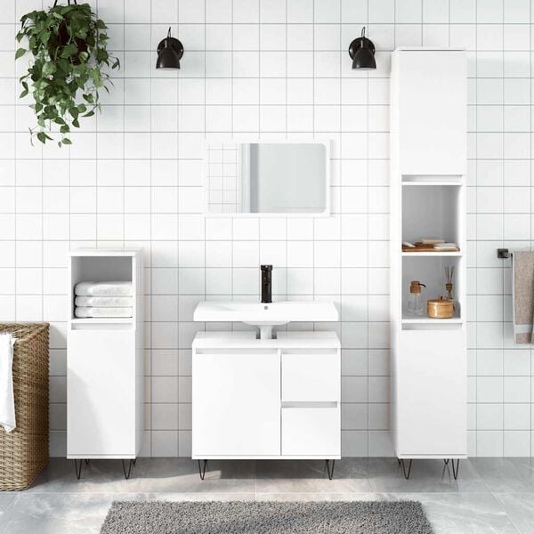 vidaXL Kopalni&scaron;ka omarica visok sijaj bela 65x30x190 cm inženirski les