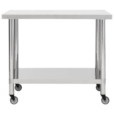vidaXL Kuhinjska delovna miza s kolesi 100x45x85 cm nerjaveče jeklo