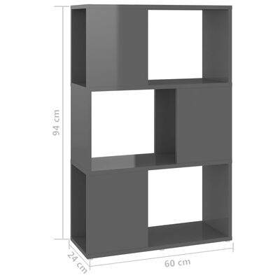 vidaXL Knjižna omara za razdelitev prostora sijaj siva 60x24x94 cm