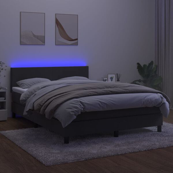 vidaXL Box spring postelja z vzmetnico LED temno siva 140x200 cm žamet