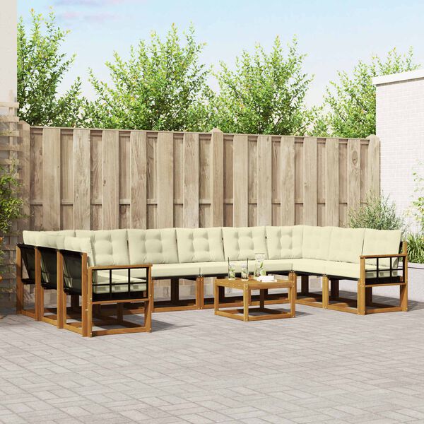 vidaXL Zunanja garnitura za sedenje 11 pcs Naravna in smetana