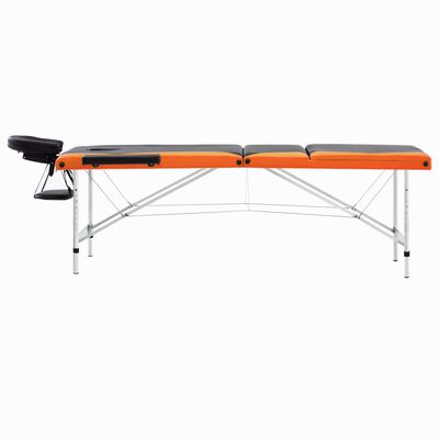 vidaXL 3-conska zložljiva masažna miza aluminij črna in oranžna