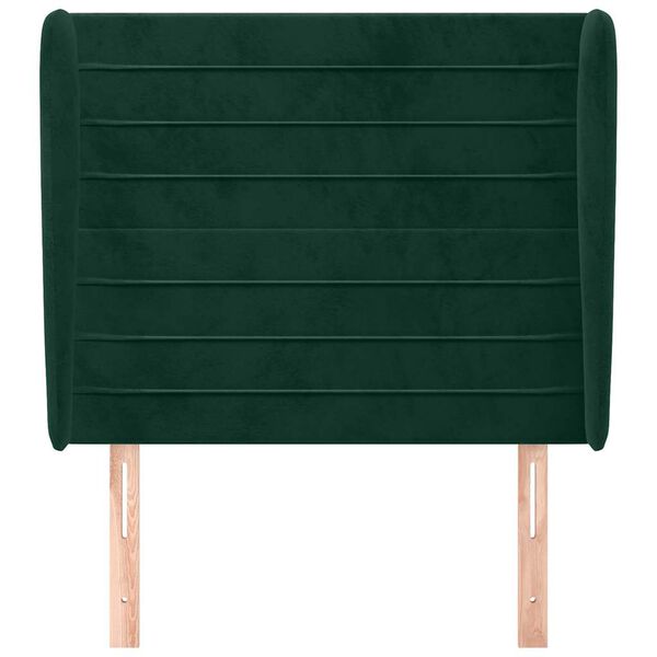 vidaXL Vzglavje z u&scaron;esi temno zeleno 93x23x118/128 cm žamet