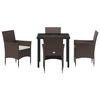 vidaXL Komplet za jedilnico v vrtu z blazino 5 pcs Rjava poli ratan