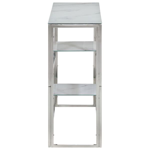 vidaXL Konzolna mizica srebrna nerjaveče jeklo in kaljeno steklo