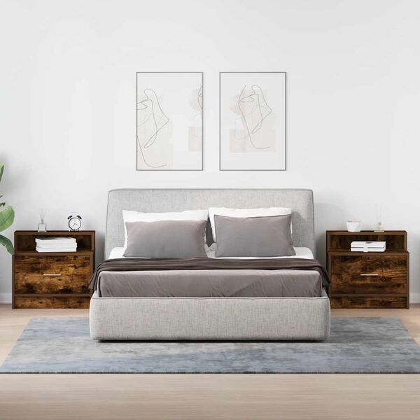 vidaXL Nočne omarice s predalom 2 kosa dimljeni hrast 51x31x47 cm