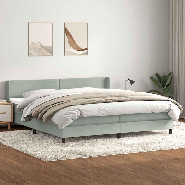 vidaXL Box Spring postelja z vzmetnico svetlo siva 180x220 cm žametna