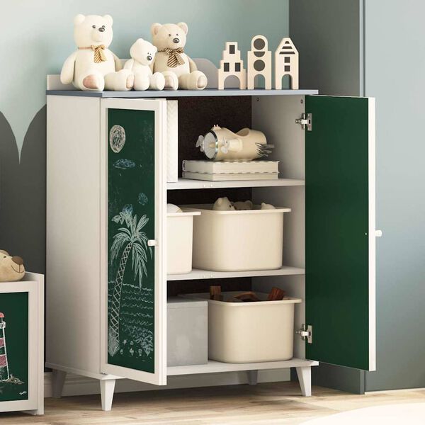 vidaXL Kabinet z dvema vrati in chalkboard spredaj ROROS Siva in bela