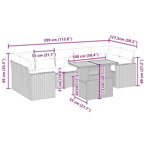 vidaXL Vrtna sedežna garnitura 8-delna z blazinami bež poli ratan