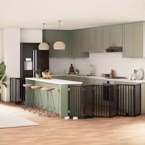 vidaXL Ograda za pse z vrati zložljiva 15 panelov črna 750 cm les