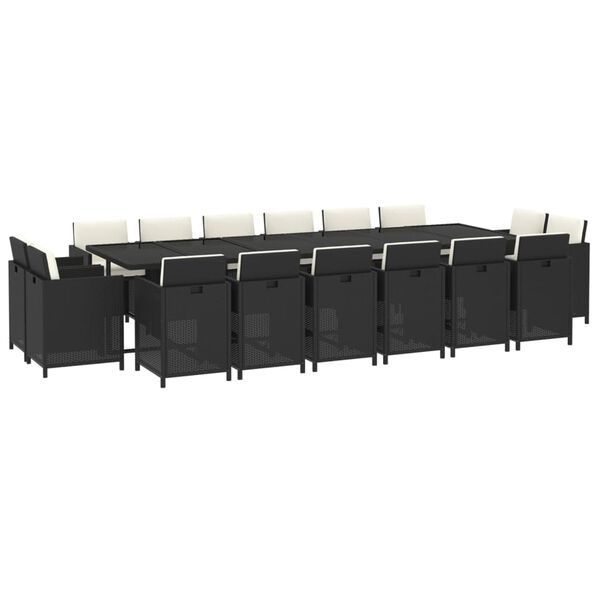 vidaXL Vrtna jedilna garnitura 17-delna z blazinami poli ratan črna