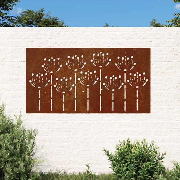 vidaXL Vrtna stenska dekoracija 105x55 cm corten jeklo cvetlice