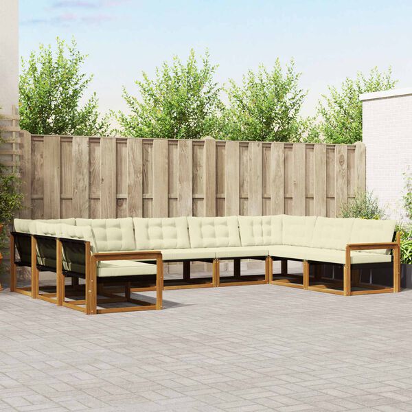 vidaXL Zunanja garnitura za sedenje z blazino 9 pcs Naravna in smetana