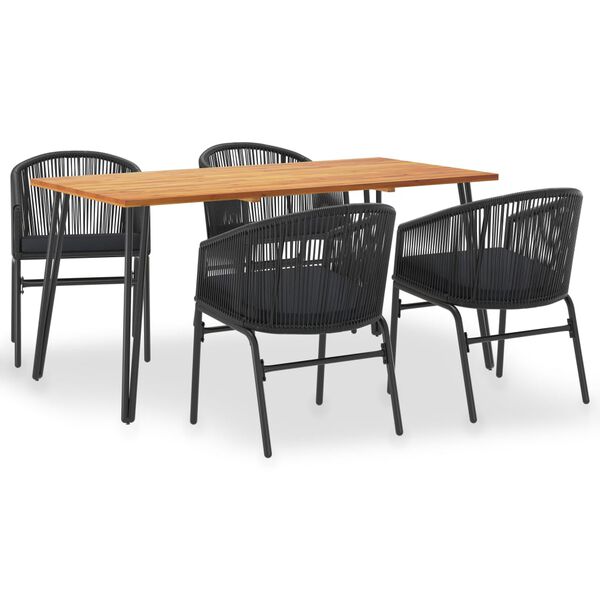 vidaXL Zunanja jedilna garnitura 5-delna trden akacijev les PVC ratan