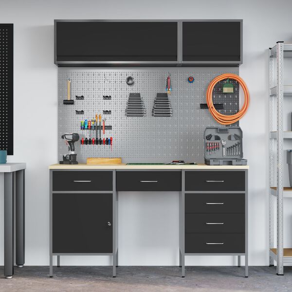 vidaXL Delovna omara s predalom 8 pcs Črna 150 x 55 x 200 cm