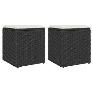 vidaXL Vrtni stolčki z blazinami 2 kosa Črna 40x40x43 cm Poly Rattan