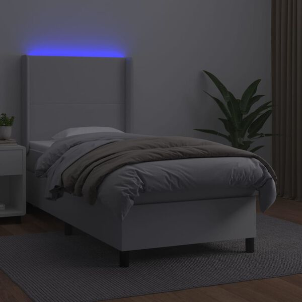 vidaXL Box spring postelja z vzmetnico LED bel 100x200 cm umetno usnje